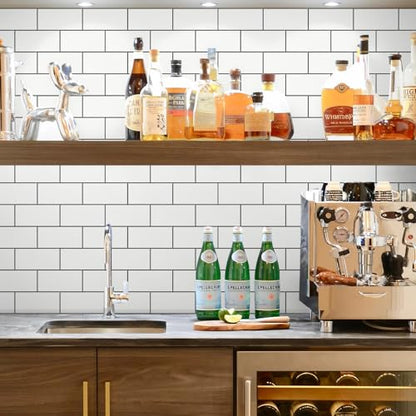 STICKGOO Peel and Stick Backsplash on Subway Tile, Glossy White - color: Polished White With Black Grout