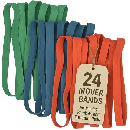 24 Pack Moving Blanket Rubber Bands - Heavy Duty Extra Large Packing Bands for Moving Blankets and Furniture - Variety of Sizes 26in, 30in & 42in - 24 Pack of Mover Bands - kitchentoolz - size: 24-Pack Variety