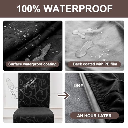 Waterproof Dining Room Chair Covers, Stretch Parsons Chair Slipcovers - color: Black, size: Regular-2 Pack