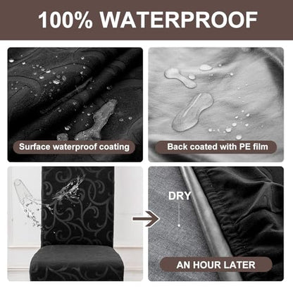 Waterproof Dining Room Chair Covers, Stretch Parsons Chair Slipcovers - color: Black, size: Regular-4 Pack