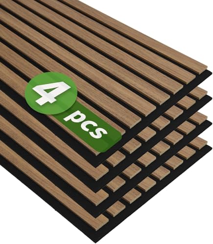 Art3d 12" x 24" Acoustic Wood Slat Wall Panel, 4pcs, 8 sq.ft, Deep Walnut - color: Deep Walnut, size: 12" x 24"