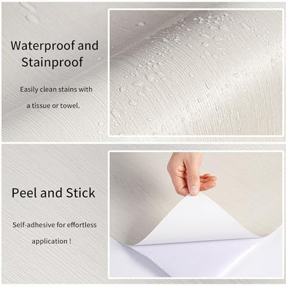Haimin Wallpaper (24in X 393in) Wood Contact Paper Peel and Stick Self-Adhesive and Removable Wallpaper for Cabinet Wall Furniture Countertop Kitchen Room Wood Grain Wall Paper (Off-White (05)) - color: Off-white (05)