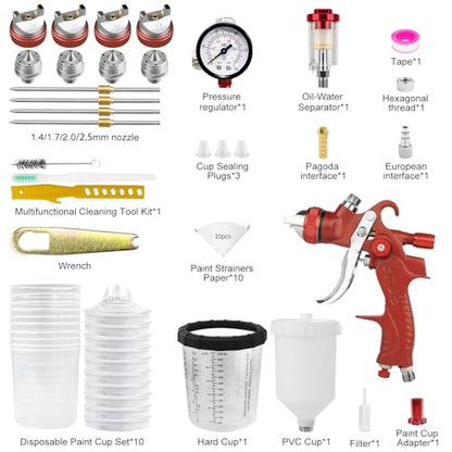 HVLP Spray Gun, Automotive Paint Guns w/ 4 Nozzles, 10x 22oz Cups