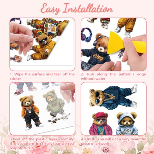 Peacoblue Cool Teddy Bear Rub On Transfers for Furniture Craft 6"x12" - style: Cool Teddy Bear