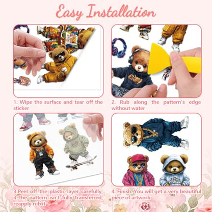 Peacoblue Cool Teddy Bear Rub On Transfers for Furniture Craft 6"x12" - style: Cool Teddy Bear