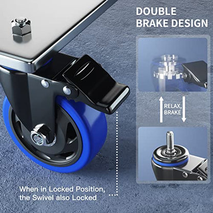 5" Stem Caster Wheels Heavy Duty 2200Lbs Dual Locking Casters Set of 4 - color: Blue, size: 5in(3/8"-16)