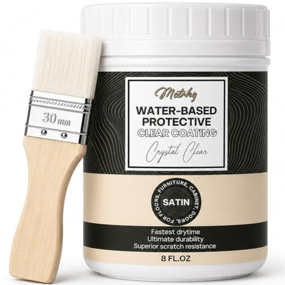 Water-Based Polyurethane for Wood, Clear Satin Finish, 8 fl oz - style: Water-Based Satin