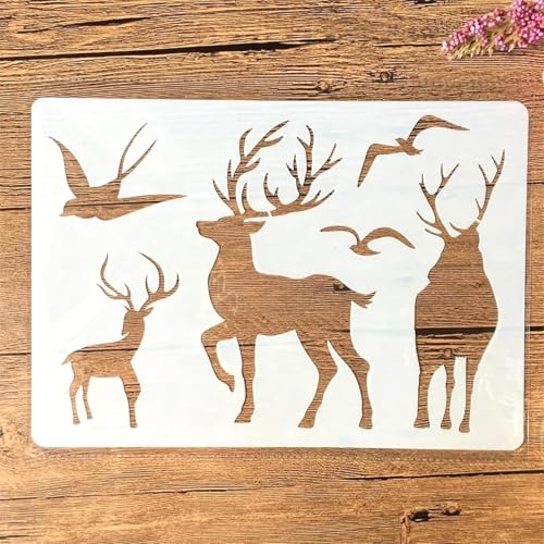 TIAMECH A4 Reusable Elk Reindeer Stencil for Painting - style: Elk Reindeer