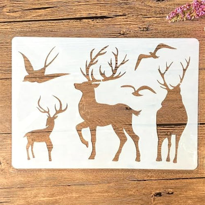 TIAMECH A4 Reusable Elk Reindeer Stencil for Painting - style: Elk Reindeer