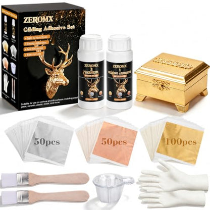 Gold Leaf Adhesive, with 200pcs Gold/Silver/Rose Gold Leaf Sheets
