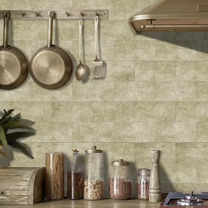 URCOLOR 102-Piece Peel and Stick Backsplash Tiles, 3" x 6" Warm Beige Glossy Tile, Stick on Backsplash for Kitchen, Bathroom, Camper, Fireplace - color: Warm Beige