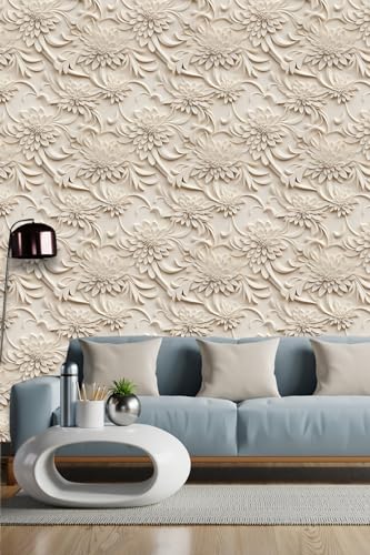 Peel and Stick Wallpaper Light Brown Scroll Floral Accent - color: Brown, size: 17.7" x 118"