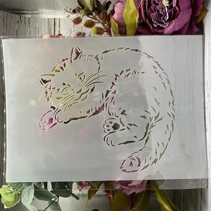 TIAMECH A4 Reusable Resting Cute Hairy Cat Stencil for Painting - style: Resting Cat