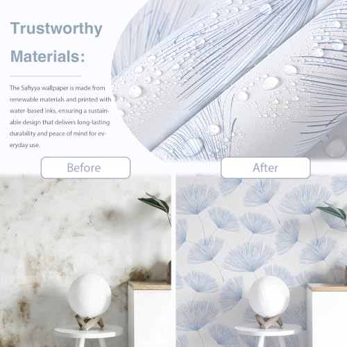Safiyya Blue and White Peel and Stick Wallpaper Dandelion 17.3in x197in Contact Paper Peel and Stick Wall Paper Modern Boho Self Adhesive Removable Vinyl Wallpaper for Bedroom Bathroom - color: Blue/White, size: 17.3" x 197"