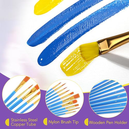 AROIC Acrylic Paint Brush Set, 24pack/240pcs Nylon Hair Paint Brushes - size: 240pcs-blue