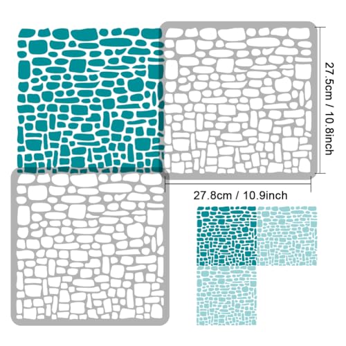 3Pcs Tile Texture Stencils for Painting, 11.8"x11.8" Reusable Splicing Brick Herringbone Stencil Drawing Templates, DIY Craft Paint Templates for Wall Home Decor Wood Burning Canvas Journal - style: Tile Texture A