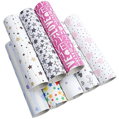 8 Pieces 8x12 Inch(21x30cm) Star Pattern Printed Faux Leather Fabric Sheets Cotton Back for Leather Bows and Earrings Making, Each Pattern One Sheet, in Total 8 Sheets - color: Star Pattern