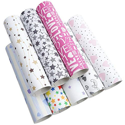 8 Pieces 8x12 Inch(21x30cm) Star Pattern Printed Faux Leather Fabric Sheets Cotton Back for Leather Bows and Earrings Making, Each Pattern One Sheet, in Total 8 Sheets - color: Star Pattern