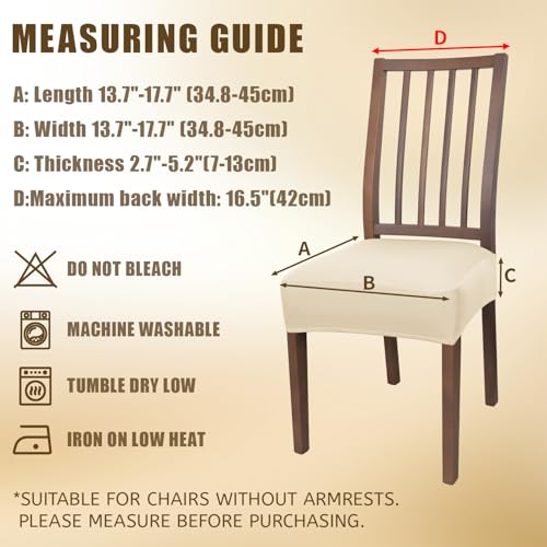 JQinHome Waterproof Dining Chair Seat Covers Set of 4 | Soft Removable Washable Chair Covers for Dining Room,Rear Gap Hook-and-Loop| Elastic Non-Slip, Full Rear Coverage | Beige - color: Beige, size: 4PC