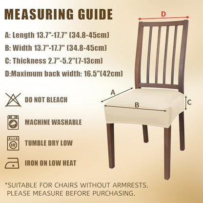 JQinHome Waterproof Dining Chair Seat Covers Set of 4 | Soft Removable Washable Chair Covers for Dining Room,Rear Gap Hook-and-Loop| Elastic Non-Slip, Full Rear Coverage | Beige - color: Beige, size: 4PC