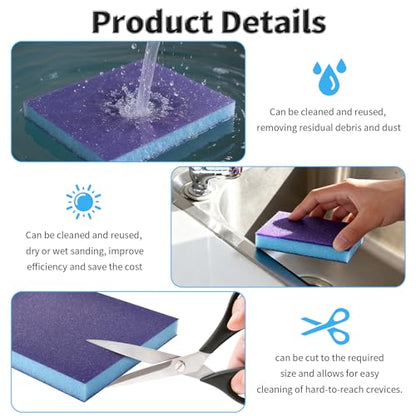 6 Pcs Sanding Sponge, 120 Grit, Wet Dry, Double Sided, Blue - size: 120 Grits