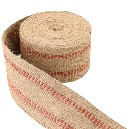 MYFULLY 3.5" x 10 Yds Craft Jute Webbing Tape with Red Stripes