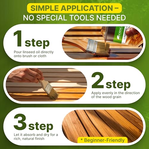 Nordicare Linseed Oil for Wood - 100% Pure & Natural Linseed Oil for Entire Indoor Area - Food-Safe Raw - Furniture - Underlines the Original Wood Structure - Made in Denmark 16.9oz - size: 0.5 l