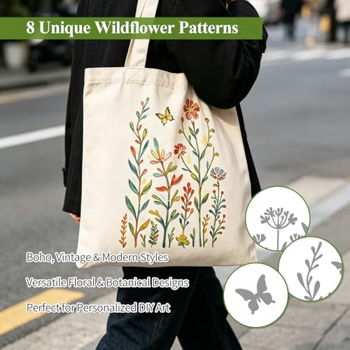 Gute 8Pcs Large Flower Stencils for Painting,Wildflower Floral Templates
