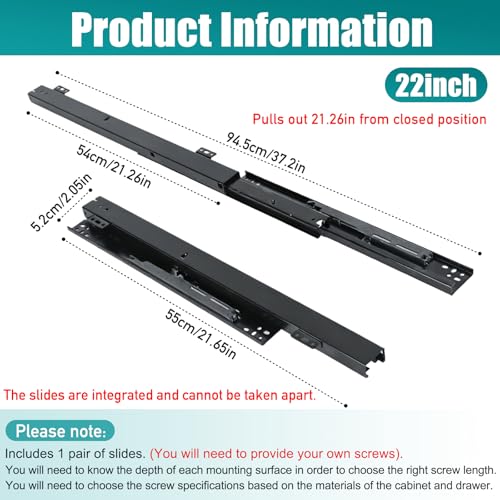 Undermount Drawer Slide Bottom Mount Pull Out Shelf Rail Hardware Flat - size: 21.6 Inch Shelf Slide