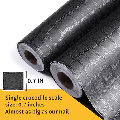 Black Peel and Stick Wallpaper, 32'' X 118'' Crocodile Wallpaper - color: Black Crocodile, size: 32" x 118.1"