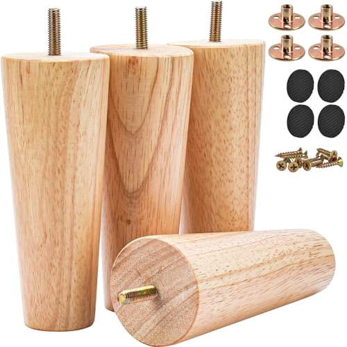 5 inch Solid Wood Tapered Furniture Legs Set of 4 with 5/16" Bolts - color: Natural Wood Color, size: 5" (12cm)
