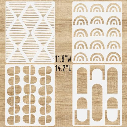 4 Pcs 14" Large Reusable Abstract Bohemian Geometric Wall Stencils
