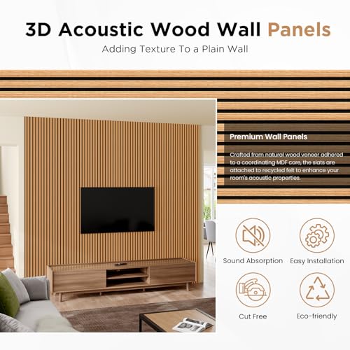 SMARTSTANDARD Wood Slat Acoustic Wall Panels 4 Pack 94"x12.6" Light Brown, - color: Light Brown, size: 94.5" x 50.4"