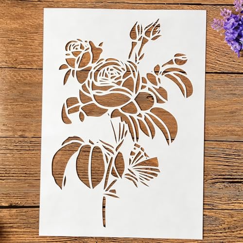 TIAMECH A4 Reusable Rose Flower Buds Stencil for Painting - style: Rose Flower Bud