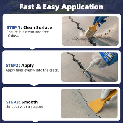 Concrete Crack Filler, 2.2lb(1kg) High Elasticity Self-Leveling Cement Crack Filler for Driveway, Walkway, Patio – Easy Repair Solution Indoor & Outdoor