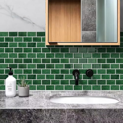 10 Sheets Thicker Design Peel and Stick Backsplash for Kitchen and Bathroom, 12"x12", Green - color: Green