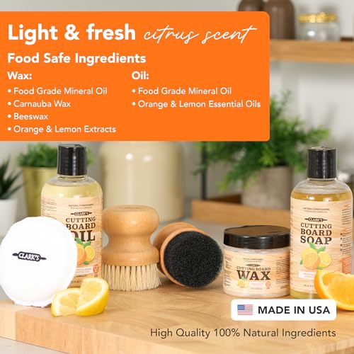 CLARK'S Food Grade Cutting Board Full Care Kit, Orange Lemon Scent - 6 Pack - style: Orange & Lemon Extracts (Full Care Set)