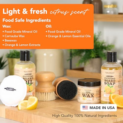 CLARK'S Food Grade Cutting Board Full Care Kit, Orange Lemon Scent - 6 Pack - style: Orange & Lemon Extracts (Full Care Set)