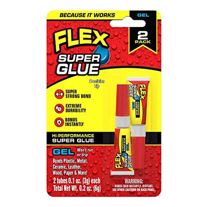 Flex Super Glue Gel, (2) 3 Gram Tubes, 1-Pack, Clear, Instant Bond, Quick Dry, Cyanoacrylate Adhesive, Precision Tip for Wood, Metal, Plastic, Crafts, Ceramic, and Toy Repairs - size: 1-Pack, style: Gel (2) 3 Gram Tubes