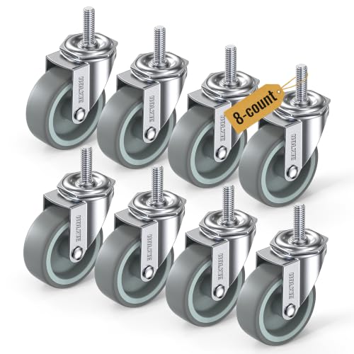 HOLKIE Caster Wheels 3 inch with No Brake Stem Casters, 1/2" -13 x 1-1/4" (Stem Diameter 1/2", Stem Length 1-1/4") Threaded Swivel Casters Set of 8 Heavy Duty Castors Grey - color: Grey-8Pack, size: 1/2" -13 x 1-1/4"