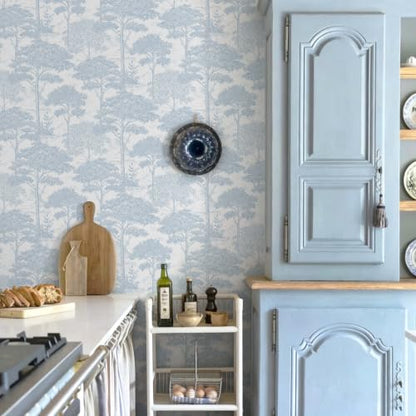 Ismoon Blue Peel Stick Wallpaper Forest Mural Toile Stick on Wallpaper - color: Dusty Blue, size: 17.3" x 393"