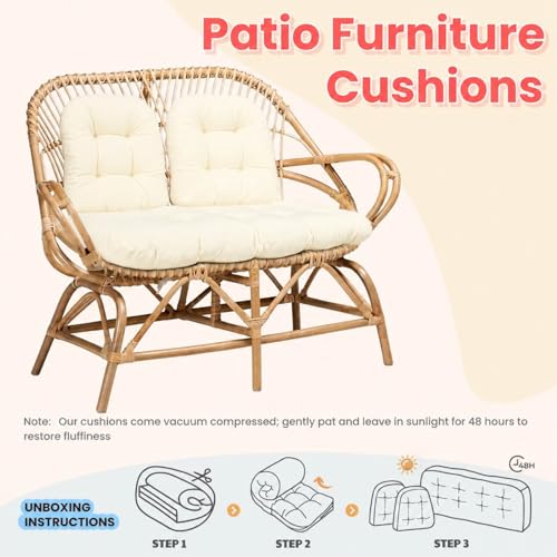 Wicker Chair Cushions 3 Piece Set, Waterproof Outdoor Cushion for Patio Furniture, Loveseat and U-Shaped Wicker Furniture Cushions, Beige - color: Beige