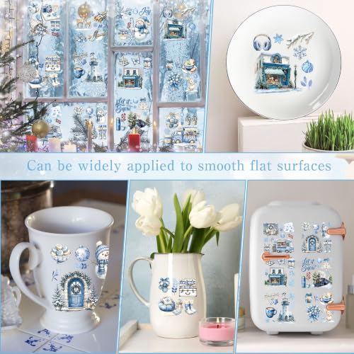 Winter Rub on Transfers for Crafts, Ski Transfer Furniture Decals - style: Blue Winter