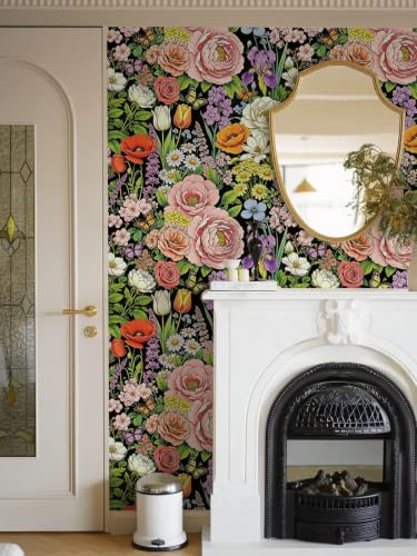 Floral Wallpaper Peel and Stick Black Floral Wallpaper - color: Floral Black