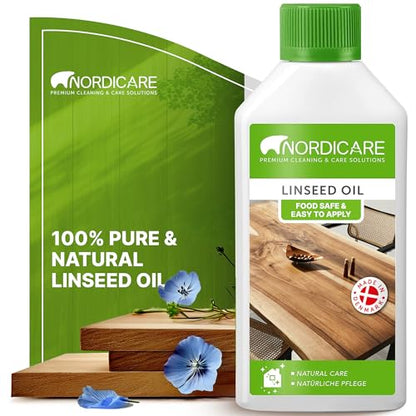 Nordicare Linseed Oil for Wood - 100% Pure & Natural Linseed Oil for Entire Indoor Area - Food-Safe Raw - Furniture - Underlines the Original Wood Structure - Made in Denmark 16.9oz - size: 0.5 l