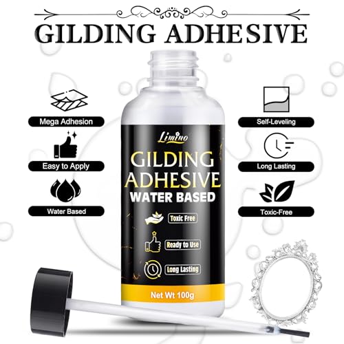 Gold Leaf Gilding Adhesive Kit - 3.5oz Water Based Glue and 3.5oz Varnish with Brush, Gold Foil Sheets 100 pcs, Gilding Adhesive Set for Foil Arts, Crafts, Painting, Furniture and Decoration