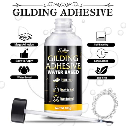 Gold Leaf Gilding Adhesive Kit - 3.5oz Water Based Glue and 3.5oz Varnish with Brush, Gold Foil Sheets 100 pcs, Gilding Adhesive Set for Foil Arts, Crafts, Painting, Furniture and Decoration