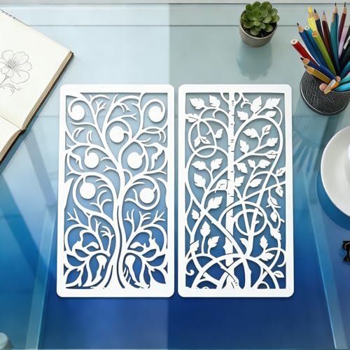 8 Pcs Tree Texture Stencils for Painting Reusable Plastic 4.52×8.66 Inch Tree Branches Stencils Drawing Templates for Crafts DIY Wall Canvas Notebook Knit Card Wood - color: Style E