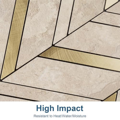 Yipscazo 10-Sheet Herringbone Peel and Stick Backsplash, Beige Stone Mixed Metal Gold PVC Stick on Tiles for Kitchen, Waterproof Self Adhesive Wall Tiles for Bathroom - color: Beige Stone