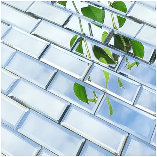 Peel and Stick Beveled Mirror Glass Tile.2.5x1 Inch Mirror Backsplash Tiles. Cute Mirror Strip Tile for Kitchen, Bathroom Wall.32 Pcs - size: 2.5x1 inch ( 32 Pack )